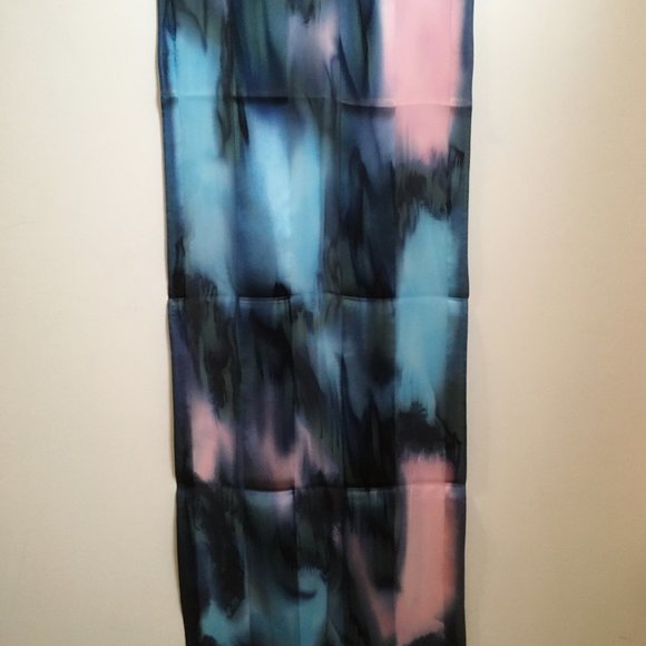 Hand Painted Silk Scarf Bubblegum Pink Blue Womens Unique - Picture 4 of 4